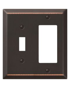 Amerelle 2-Gang Stamped Steel Single Toggle/Rocker Wall Plate, Aged Bronze