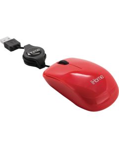 iHome Red Retractable Cord USB Travel Mouse