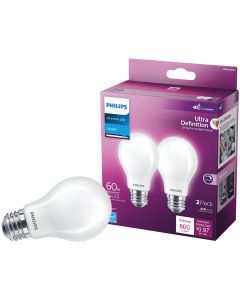 Philips Ultra Definition 60W Equivalent Daylight A19 Medium LED Light Bulb, Frosted (2-Pack)