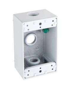 Bell Single-Gang 1/2 In. 3-Outlet White Aluminum Weatherproof Outdoor Outlet Box, Shrink Wrapped
