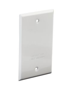 Bell Single Gang Rectangular Die-Cast Metal White Blank Outdoor Box Cover, Shrink Wrapped