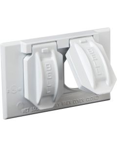 Bell Horizontal Mount Duplex Aluminum White Weatherproof Outdoor Outlet Cover