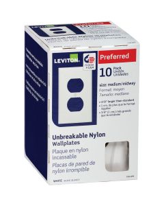 Leviton Mid-Way 1-Gang Thermoplastic Nylon Outlet Wall Plate, White (10-Pack)
