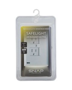 SnapPower SafeLight Single Gang Duplex Outlet Wall Plate, White