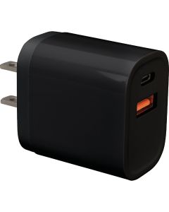 Blue Jet AC Outlet Black Fast Charge 18W Wall USB-C Charger with Power Delivery (PD) & QC