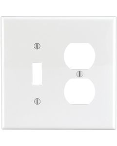 Leviton Mid-Way 2-Gang Thermoplastic Nylon Single Toggle/Duplex Outlet Wall Plate, White