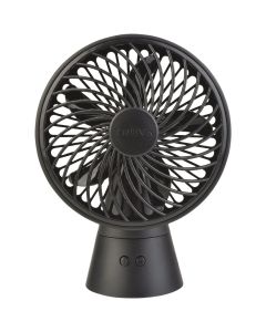 Treva 5 In. 3-Speed Black Oscillating Rechargeable Battery Operated Fan
