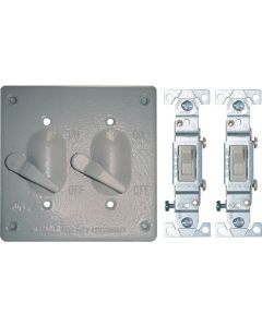 Southwire 2-Toggle Vertical Mount Gray Weatherproof Cover with (2) Single Pole 15A Switches