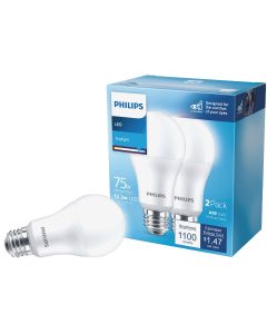 Philips 75W Equivalent Daylight A19 Medium LED Light Bulb (2-Pack)