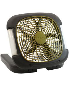 Treva 10 In. 3-Speed Black/Olive Electric or Battery Operated Camping Fan with Lights