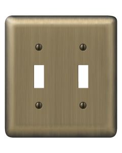 Amerelle 2-Gang Stamped Steel Toggle Switch Wall Plate, Brushed Brass