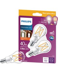 Philips Warm Glow 40W Equivalent Soft White A15 E17 Base Dimmable LED Light Bulb (2-Pack)