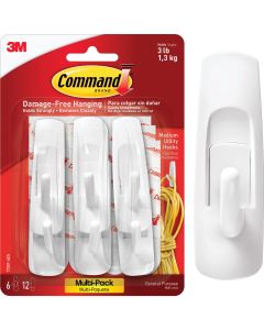 3M Command Medium Utility Adhesive Hook (6-Pack)