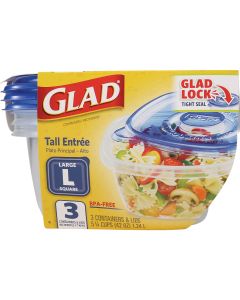 Glad 42 Oz. Clear Square Tall Entre Container (3-Pack)