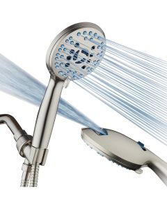 AquaCare Brushed Nickel 6-Setting Handheld Shower Head