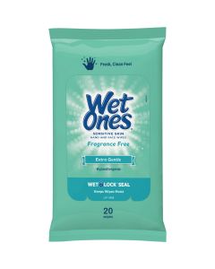 Wet Ones Fragrance-Free Sensitive Skin Travel Pack Hand & Face Cleaning Wipes (20-Count)