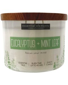 Candle Lite Essential Elements 14.75 Oz. Eucalyptus & Mint Leaf Jar Candle with Lid