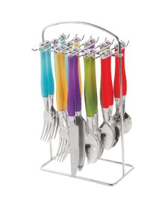 Gibson Home Casbah Colored Handle Flatware Set with Hanging Rack
