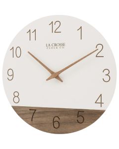 La Crosse Clock Co. 12 In. Sierra Wood Quartz Analog Wall Clock White and Wood Grain