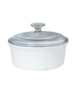 Corningware 1-1/2 Qt. Stoneware French White Round Covered Casserole Dish