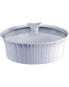 Corningware 2-1/2 Qt. Stoneware French White Round Covered Casserole Dish