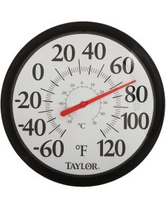 Taylor 13-1/2" Fahrenheit and Celsius -60 To 120 F, -50 To 50 C Outdoor Wall Thermometer