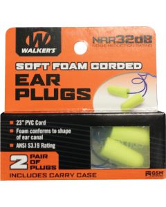 Walker's Soft Foam Corded Neon Yellow Ear Plugs (2-Pair)
