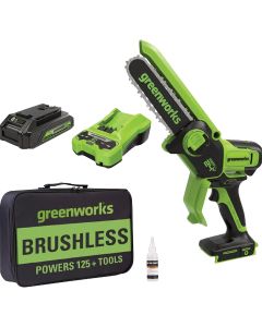 Greenworks 24V 6 In. Cordless Battery Brushless Pruner Saw with 2.0 Ah Battery & Charger