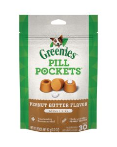 Greenies Tablet Pill Pockets Peanut Butter Flavor Chewy Dog Treat (30-Pack)