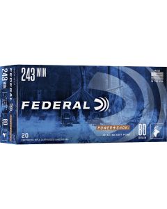 Federal Power Shok .243 Win 80 Grain Jacketed Soft Point Centerfire Ammunition Cartridges