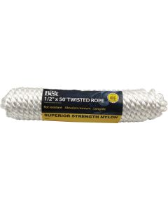 Do it Best 1/2 In. x 50 Ft. White Twisted Nylon Packaged Rope