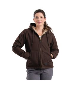 Berne Women's Large Dark Brown Sherpa-Lined Softstone Duck Hooded Jacket