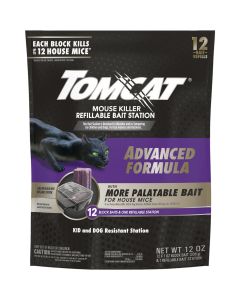 Tomcat Advanced Formula Refillable Mouse Bait Station - 12 Blocks Baits & 1 Refillable Station