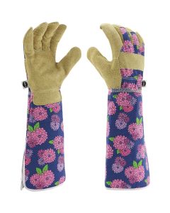 Miracle-Gro Women's Small/Medium Leather Blue Floral Rose Pruning Gloves