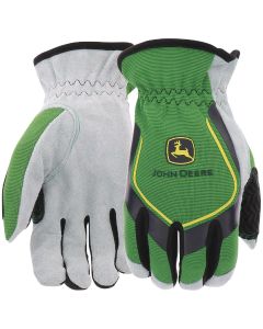 John Deere Men's Large Split Cowhide Leather Green Work Glove