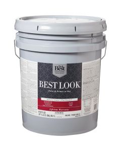 Best Look Latex Premium Paint & Primer In One Flat Enamel Interior Wall Paint, Ultra White, 5 Gal.