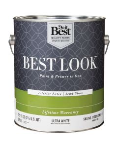 Best Look Latex Premium Paint & Primer In One Semi-Gloss Interior Wall Paint, Ultra White, 1 Gal.