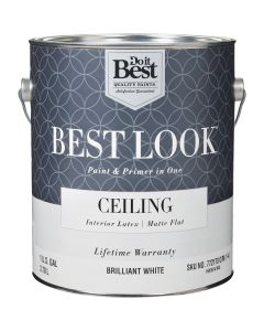 Best Look Latex Paint & Primer In One Matte Flat Ceiling Paint, Brilliant White, 1 Gal.