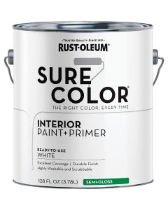 Rust-Oleum Sure Color Semi-Gloss White Interior Wall Paint and Primer, Gallon