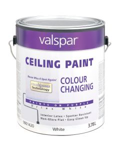 Valspar Color Changing Latex Flat Ceiling Paint, White, 1 Gal.