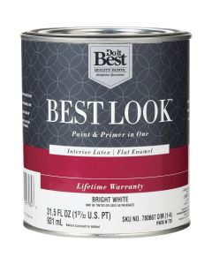 Best Look Latex Premium Paint & Primer In One Flat Enamel Interior Wall Paint, Bright White, 1 Qt.