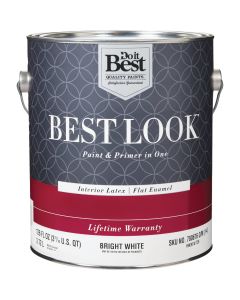 Best Look Latex Premium Paint & Primer In One Flat Enamel Interior Wall Paint, Bright White, 1 Gal.