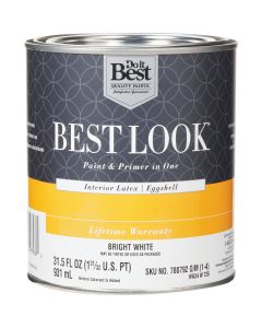 Best Look Latex Premium Paint & Primer In One Eggshell Interior Wall Paint, Bright White, 1 Qt.