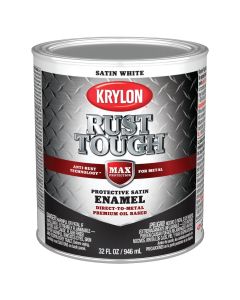 Krylon Rust Tough Oil-Based Satin Rust Control Enamel, White, 1 Qt.