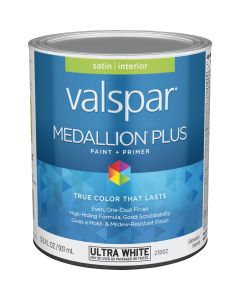 Valspar Medallion Plus Premium Paint & Primer Satin Interior Paint, Ultra White, 1 Qt.