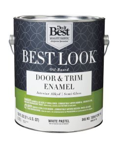Best Look Alkyd/Oil Base Semi-Gloss Door & Trim Enamel Interior Wall Paint, White-Pastel Base, 1 Gal.
