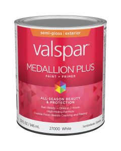 Valspar Medallion Plus Premium Paint & Primer Semi-Gloss Exterior Paint, White, 1 Qt.