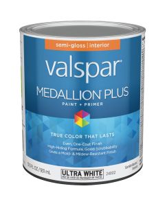 Valspar Medallion Plus Premium Paint & Primer Semi-Gloss Interior Paint, Ultra White, 1 Qt.