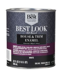 Best Look Oil-Based Alkyd Gloss Exterior House & Trim Enamel Paint, White, 1 Qt.