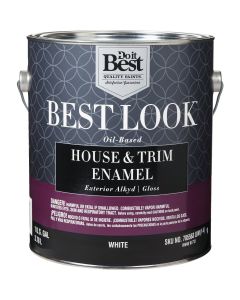 Best Look Oil-Based Alkyd Gloss Exterior House & Trim Enamel Paint, White, 1 Gal.